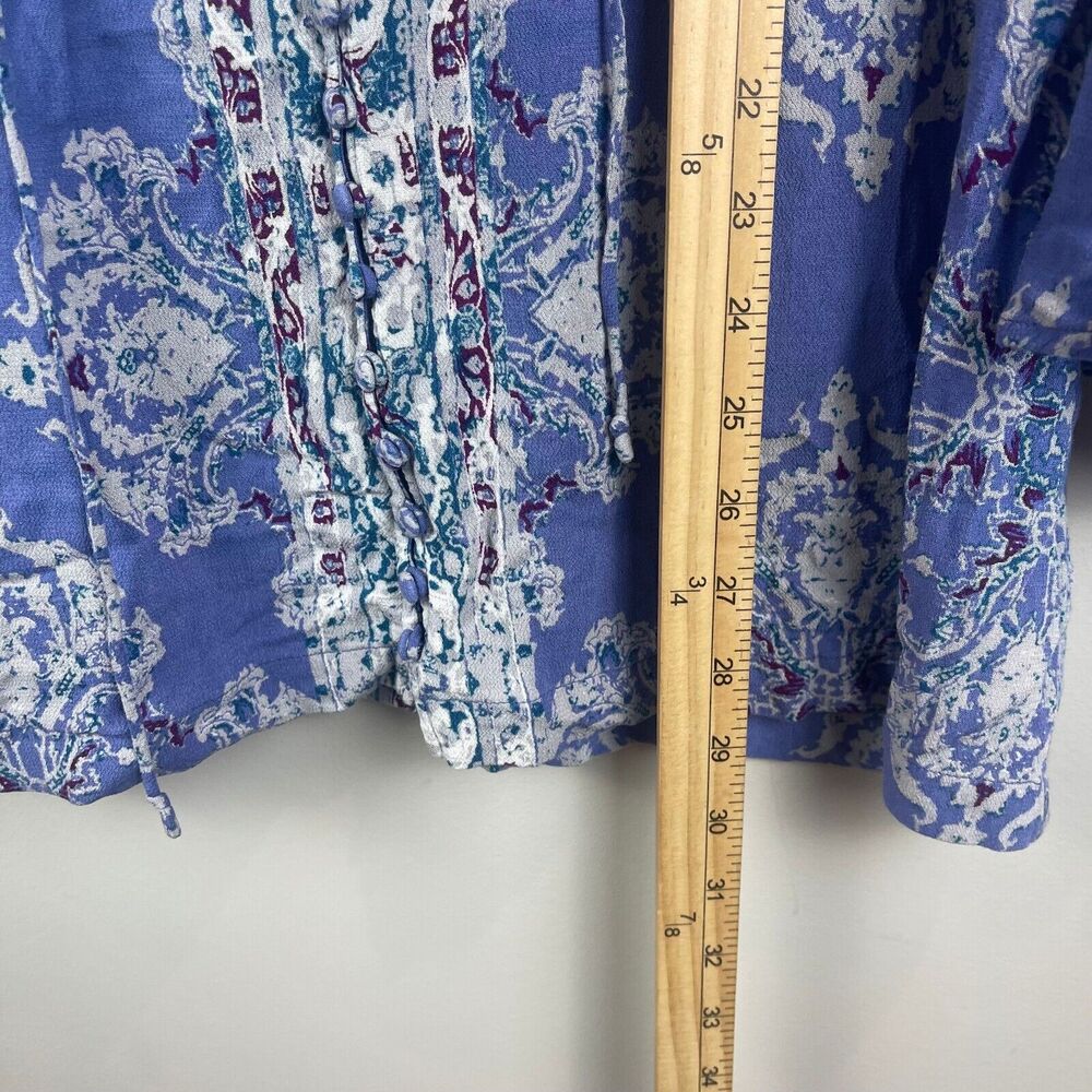 Free People Top Women Small Blue Boho Magic Mystery Bell Sleeve Tunic Peasant - Picture 11 of 11
